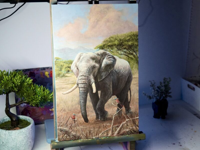 DSC04675 'Elephant and Bee-eaters' Acrylic Painting