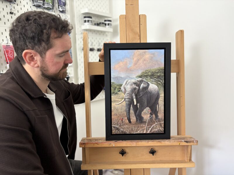 'Elephant and Bee-eaters' Acrylic Painting